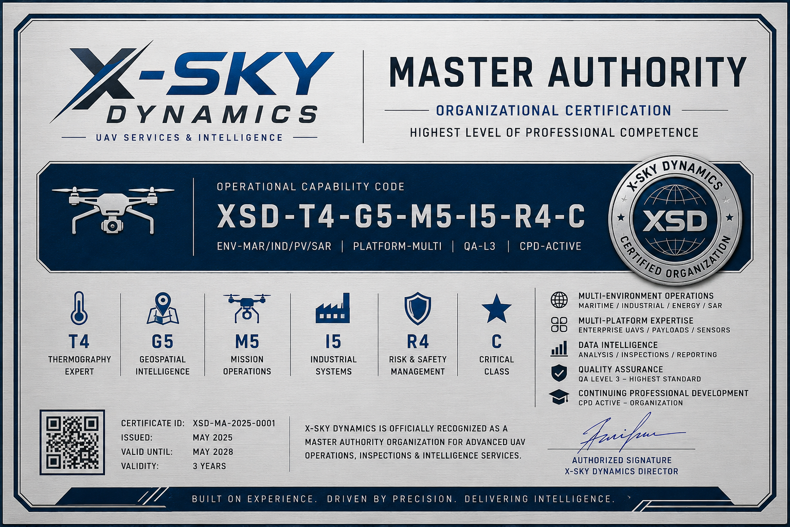 Сертификат Master Authority (хоризонтален) на X-Sky Dynamics